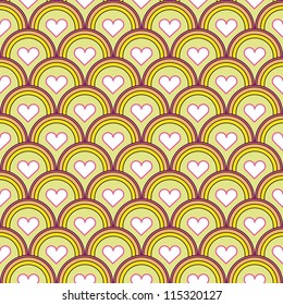 Seamless bright background imitating fish skin with inscribed hearts