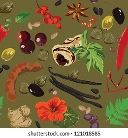 Seamless bright background with spices