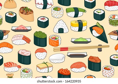 Seamless bright background with sushi