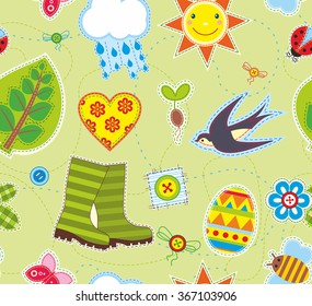 Seamless bright background with symbols of spring