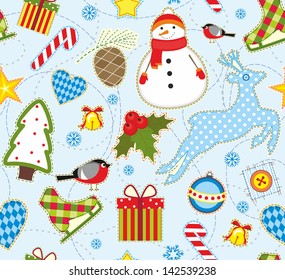 Seamless bright background with symbols of winter