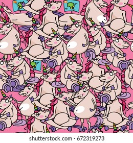 Seamless bright background with unicorns. Color pattern with unicorns