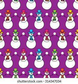 Seamless bright Christmas background with funny snowman