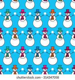 Seamless bright Christmas background with funny snowman