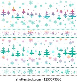 Seamless bright Christmas background with snowflakes. Freehand drawing.  Vector. For printing packing, fabric, background for websites, etc.