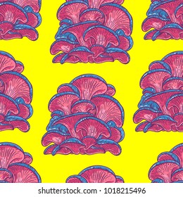 Seamless bright color background of Psychedelic mushrooms. hand-drawn illustration