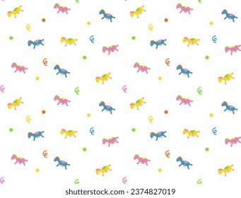 Seamless bright color pattern with children's toys, horses from the carousel