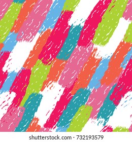 Seamless bright colorful abstract pattern with hand drawn brush strokes.