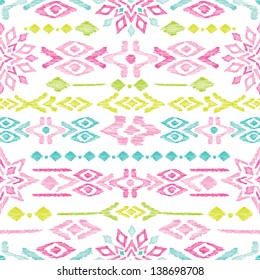 Seamless bright colorful aztec vintage folklore background pattern in vector