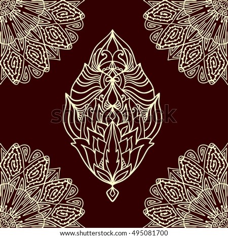 Seamless bright colorful pattern with hand drawn abstract lacy ornaments. Decorative ornamental backdrop for wallpaper, web, fabric, textile, cards, invitations, wrapping paper.