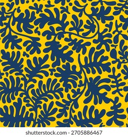 Sin fisuras, brillante, conciso, Vector floral vintage estilo monocromo retro. Tinta de abstracción floral hecha a mano para decorar Elementos textiles y cerámicos, imprimiendo sobre un fondo amarillo.