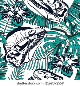 Seamless  bright Dino pattern, print for T-shirts, textiles, wrapping paper, web. Original design with t-rex, dinosaur.  grunge design for boys and girls