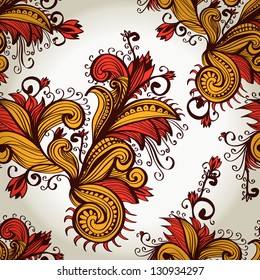 Seamless bright floral background with orange leaves and flowers. Eps10