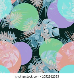 seamless bright floral deciduous pattern on a dark background