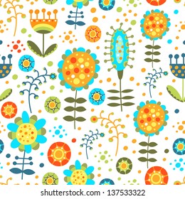 Seamless bright floral pattern on a white background