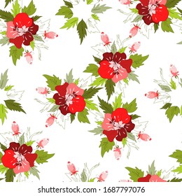 Seamless bright floral pattern. Red flower. Vector background for fabric, textiles, Wallpaper, wrapping paper.