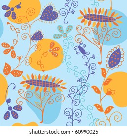 Seamless bright floral pattern with sunflowers vector