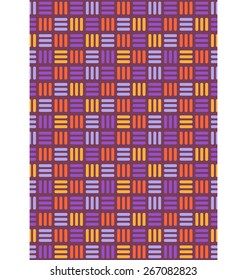 Seamless bright fun abstract mosaic knitted pattern isolated on violet background