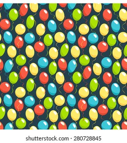 Seamless bright fun celebration festive air balloons pattern isolated on blue background