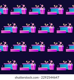 Seamless Bright Gradient Birthday Gift Box Textile Fabric Swatch Pattern Background Wrapping Scrapbooking Paper Print Decoration for Design	
