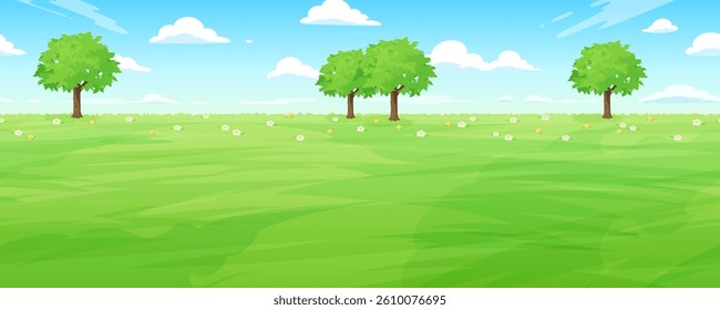 Seamless bright grassland landscape illustration_background for side-scrolling games