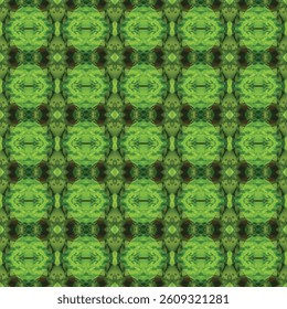 Seamless bright green pattern adds a fresh, comfortable, relaxing and natural feeling. Symmetrical pattern creates elegance, perfect for creating high-end, modern and distinctive brands.