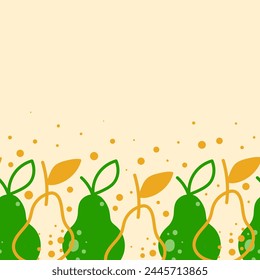 Seamless bright light border with Fresh pears for fabric, drawing labels, print on t-shirt, wallpaper of children's room, fruit background. Juicy pears in doodle style cheerful background.