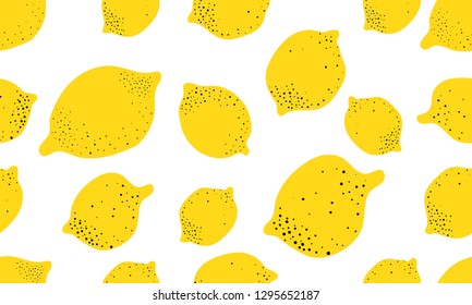 Seamless bright light pattern with Fresh lemons for fabric, drawing labels, print on t-shirt, wallpaper of children's room, fruit background. Slices of a lemon doodle style cheerful background.