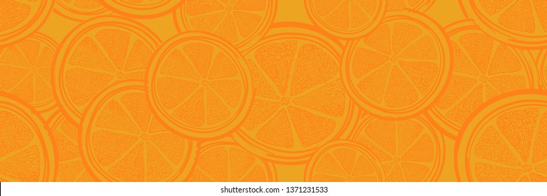 Seamless bright light pattern with Fresh oranges for fabric, drawing labels, print on t-shirt, wallpaper of children's room, fruit background. Slices of a orange doodle style cheerful background.