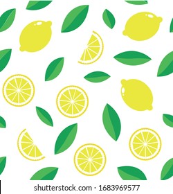 Seamless bright light pattern with fresh lemons for fabric, label drawing, t-shirt printing, children's room Wallpaper, fruit background. Pieces of lemon Doodle style fun background.