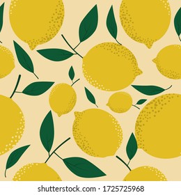 seamless bright light pattern with Fresh lemons for fabric, drawing labels, print on t-shirt, wallpaper of children's room, fruit background. EPS 10
