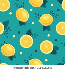 Seamless bright light pattern with fresh lemons for fabric, label drawing, t-shirt print, kids room wallpaper, fruit background. 