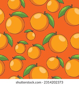 Seamless bright light pattern with Fresh oranges for fabric, drawing labels, print on t-shirt, wallpaper of children's room, fruit background. Orange doodle style cheerful background. Vector 