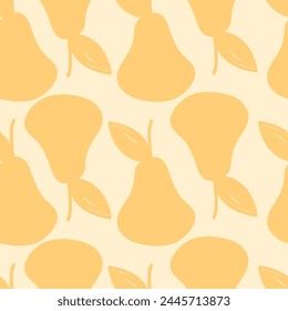 Seamless bright light pattern with Fresh pears for fabric, drawing labels, print on t-shirt, wallpaper of children's room, fruit background. Juicy pears in doodle style cheerful background.