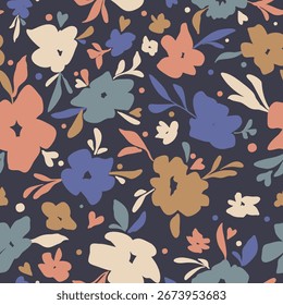 Vetor linear brilhante contínuo vintage estilo moderno. Branches folhas flores elementos isolados padrão silhueta multicolorido artesanal para decoração de têxteis, cartões postais, impressão em um fundo escuro
