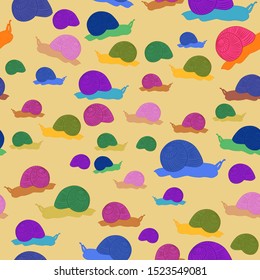 Seamless bright multicolored pattern with snail