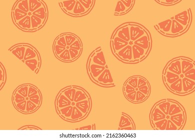 Seamless bright orange pattern with Fresh oranges and tangerines Slices. For menu and cafes, fabric, drawing labels, tshirt prints, restaurants, fruit background. 
