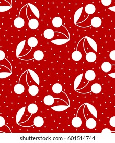 Seamless bright pattern. Abstract cherry and dots on a red background, vintage retro print. Vector EPS 8