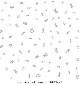 Seamless bright pattern of abstract symbols. Transparent background.