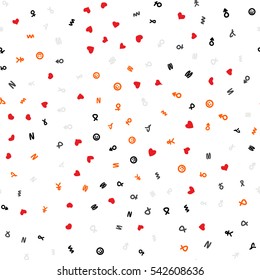 Seamless bright pattern of abstract symbols. Transparent background.