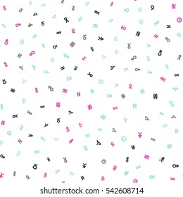 Seamless bright pattern of abstract symbols. Transparent background.