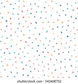 Seamless bright pattern of abstract symbols. Transparent background.