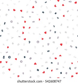 Seamless bright pattern of abstract symbols. Transparent background.