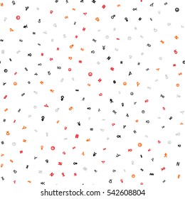 Seamless bright pattern of abstract symbols. Transparent background.