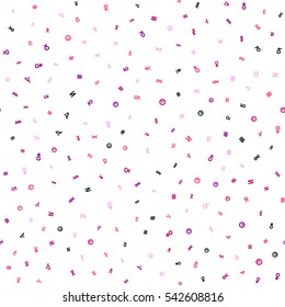Seamless bright pattern of abstract symbols. Transparent background.