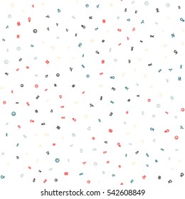 Seamless bright pattern of abstract symbols. Transparent background.