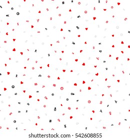 Seamless bright pattern of abstract symbols. Transparent background.