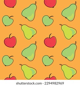 Seamless bright pattern with apples and pears