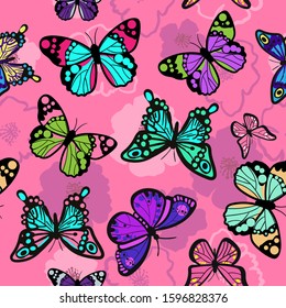 Seamless bright pattern with butterflies.  hand drawn butterflies. Pattern for textiles, children's clothes, wrapping busakgi .. Girlish background