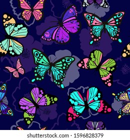 Seamless bright pattern with butterflies.  hand drawn butterflies. Pattern for textiles, children's clothes, wrapping busakgi .. Girlish background